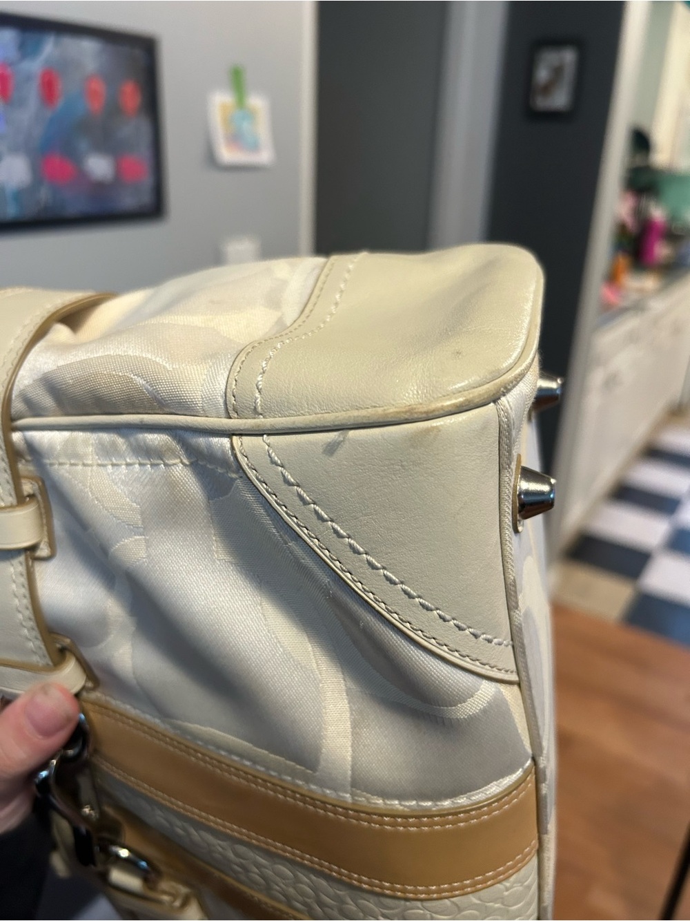 Coach Hampton Optic Vintage Cream and Tan Signature Tote with Horsebit Accent - Picture 8 of 13